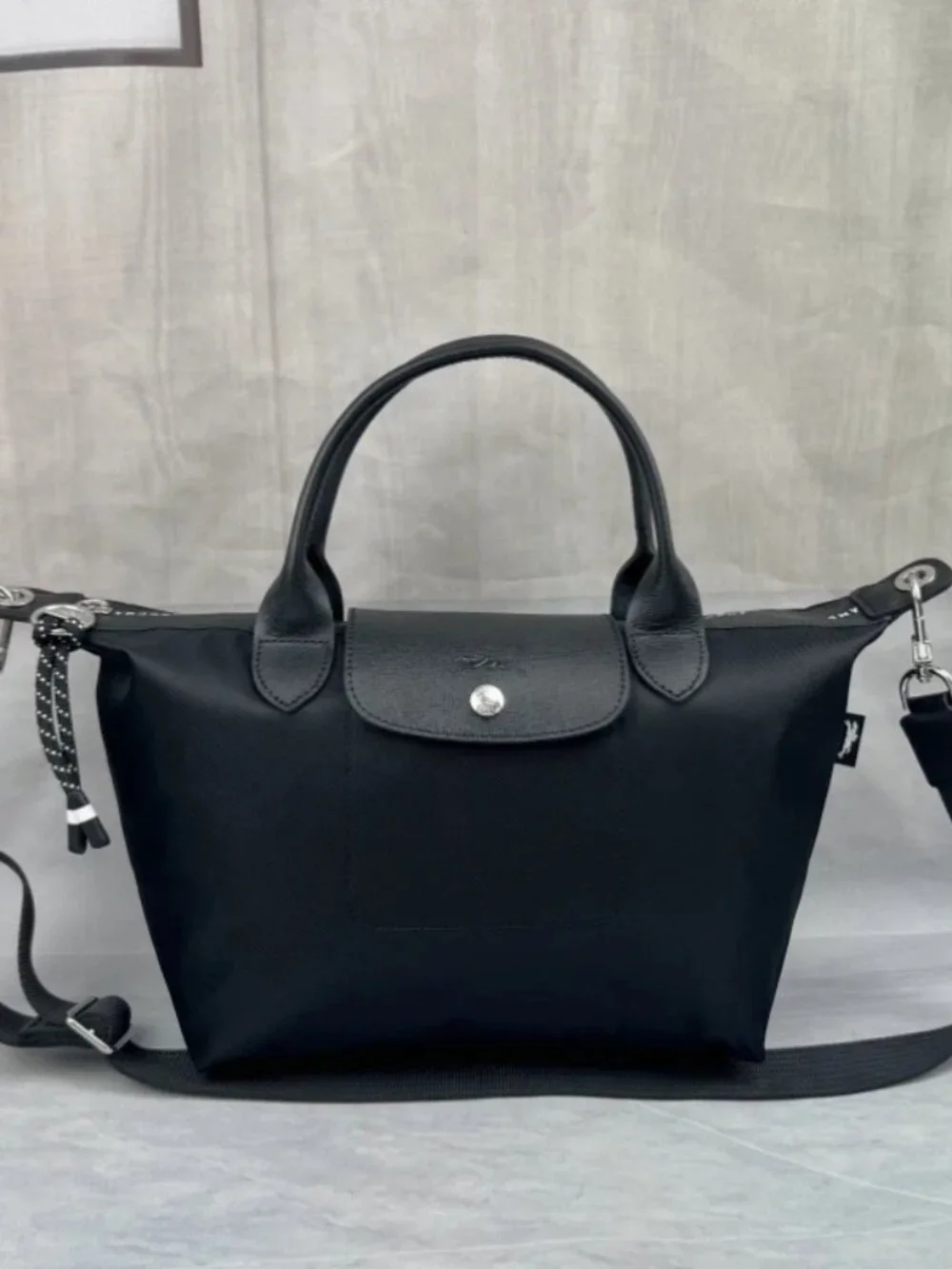 Black Foldable Tote Crossbody Bag Small Size 1512 - Picture 2 of 4